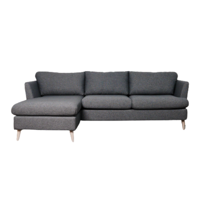 Odense sofa | Venstrevendt sofa med chaiselong | Grå stof inkl. 1 nakkestøtte